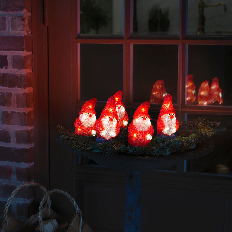 Konstsmide 5 Acrylic Santas Lit Christmas Decoration Outdoor Indoor