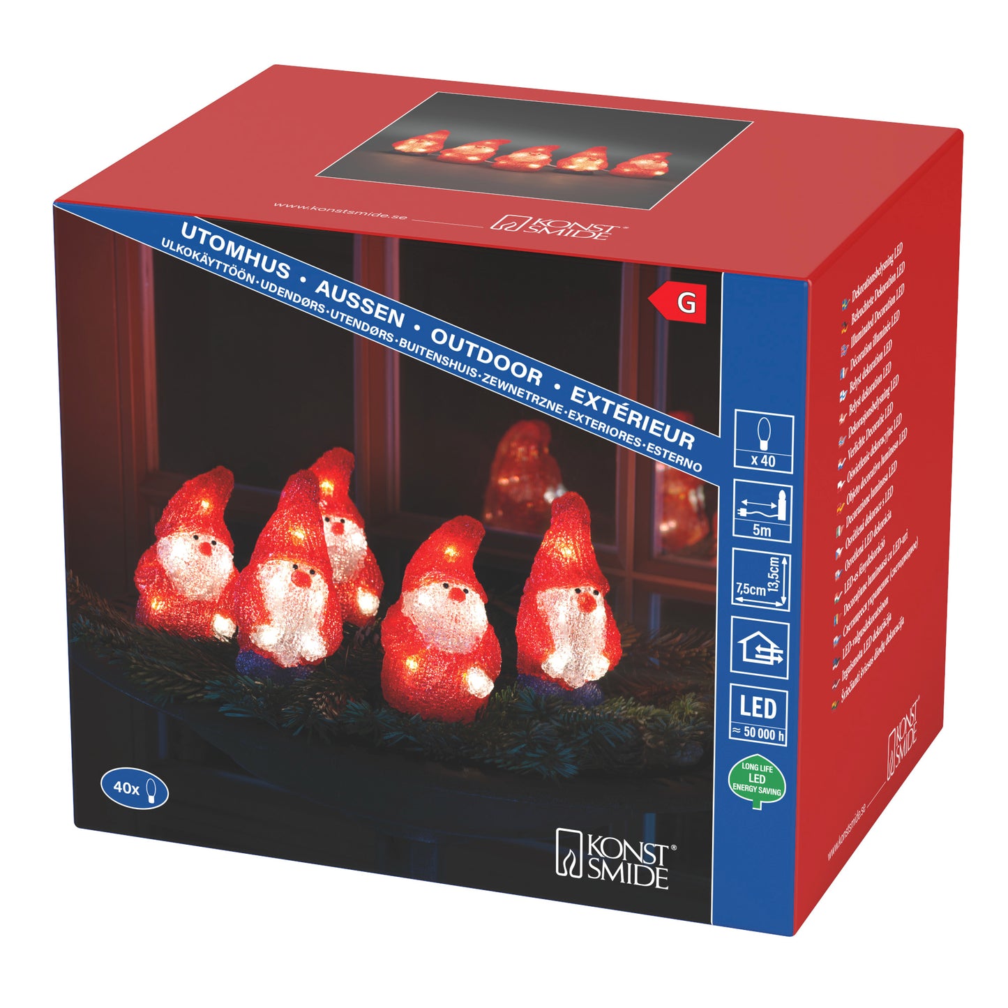Konstsmide 5 Acrylic Santas Lit Christmas Decoration Outdoor Indoor