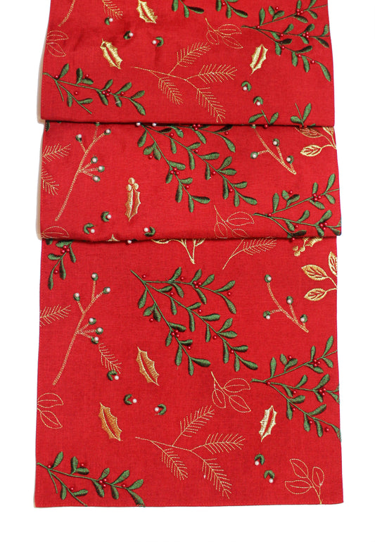 Peggy Wilkins Berry Beads Christmas Table Runner in Red