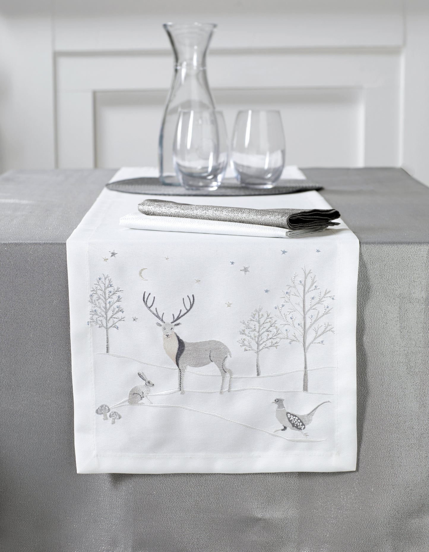Walton & Co Stag Embroidered Christmas Table Runner