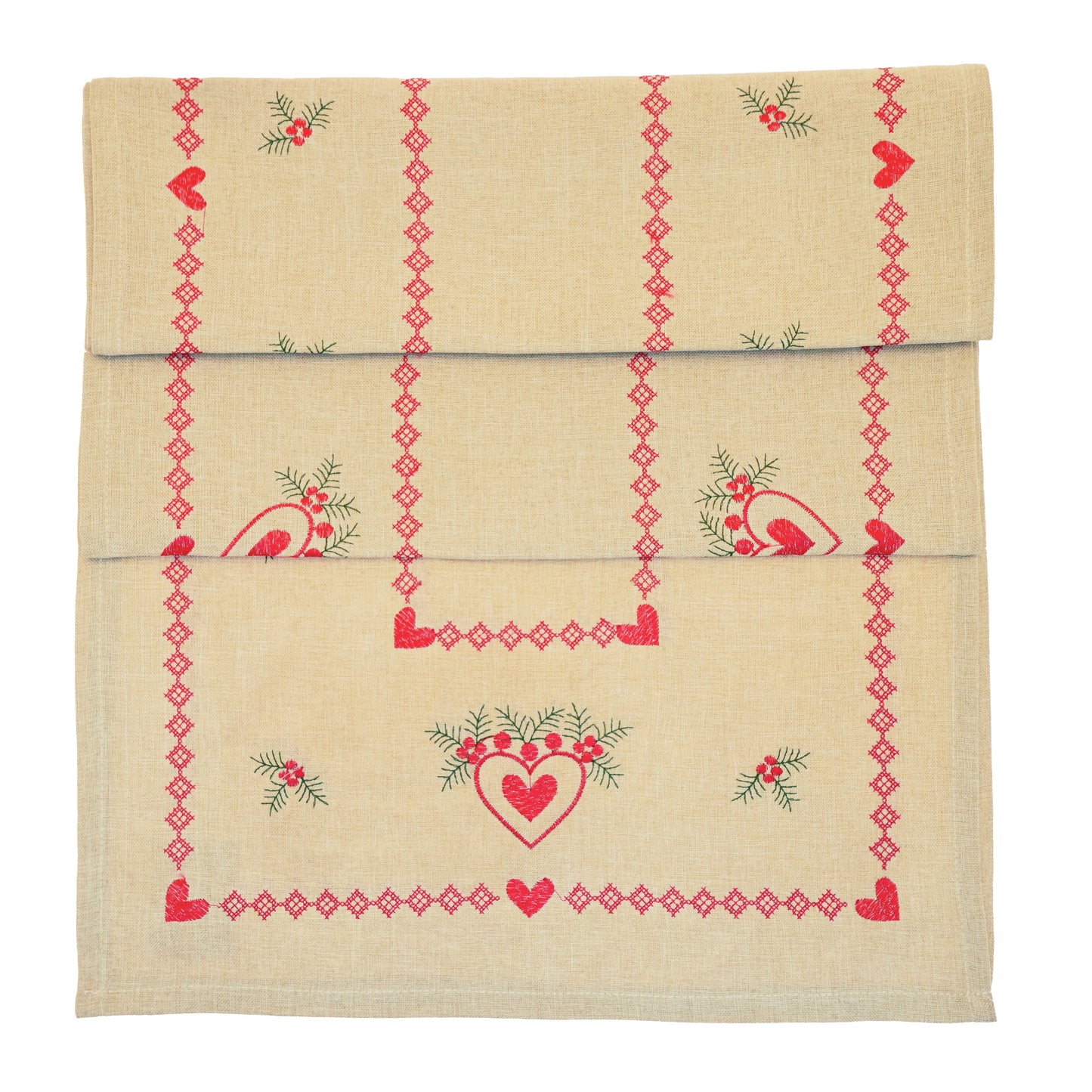 Walton and Co Heart and Holly Christmas Table Runner 40cm x 180cm
