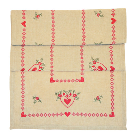 Walton and Co Heart and Holly Christmas Table Runner 40cm x 180cm