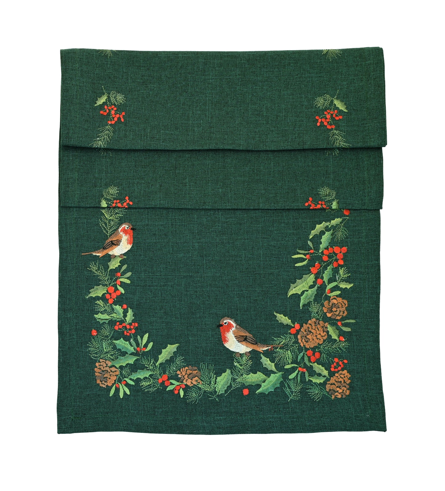 Walton and Co Robin Trail Embroidered Christmas Table Runner 38cm x 180cm
