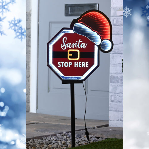 Santa Stop Here Infinity Light Stake - Outdoor - Timer
