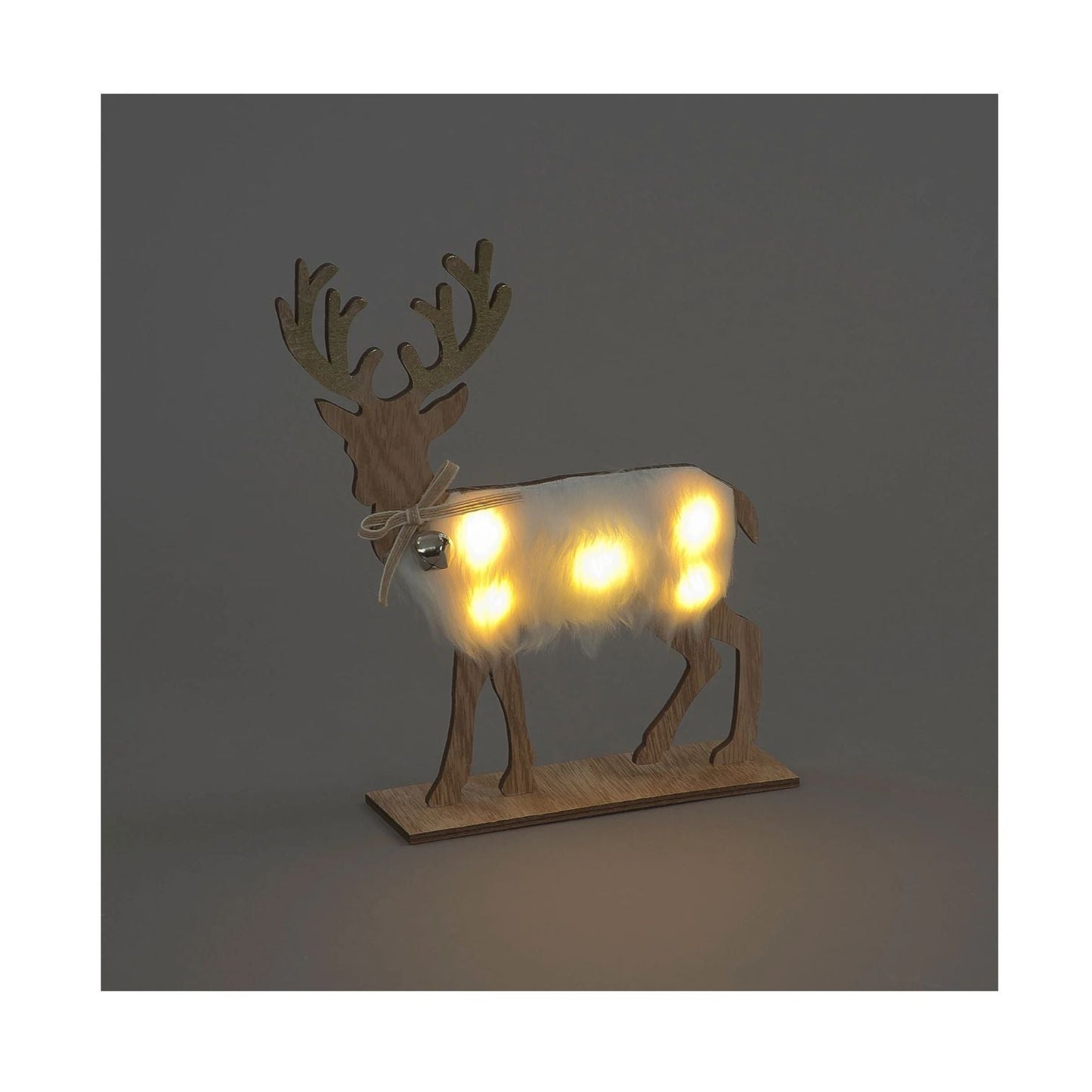 LED Wooden Reindeer with Furry Body & Bell