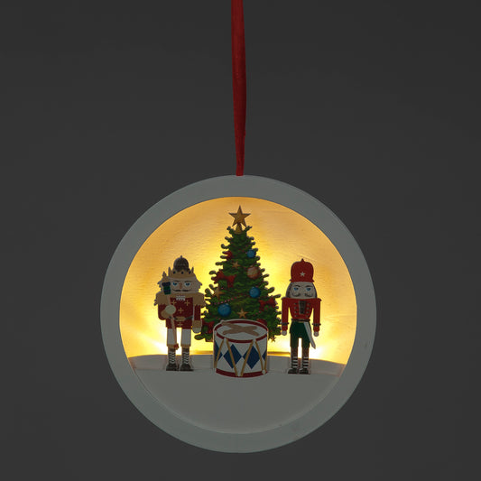 LED Nutcracker Scene Wooden Disc Hanging Decoration 14cm - Drum