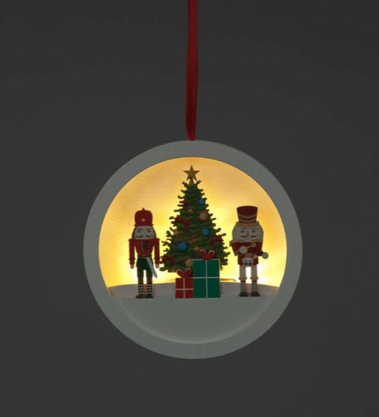 LED Nutcracker Scene Wooden Disc Hanging Decoration 14cm - Gifts