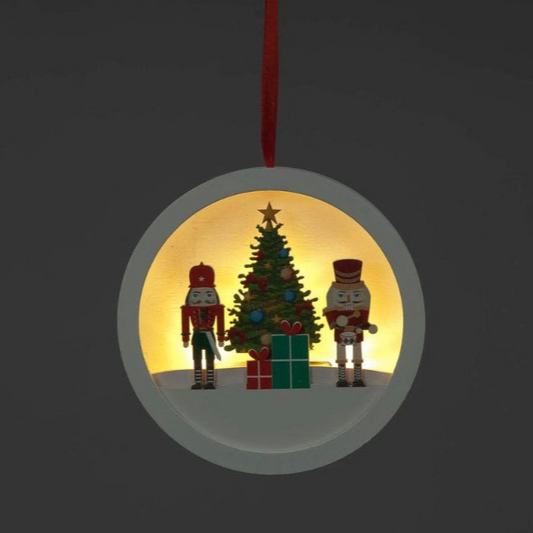LED Nutcracker Scene Wooden Disc Hanging Decoration 14cm - Gifts