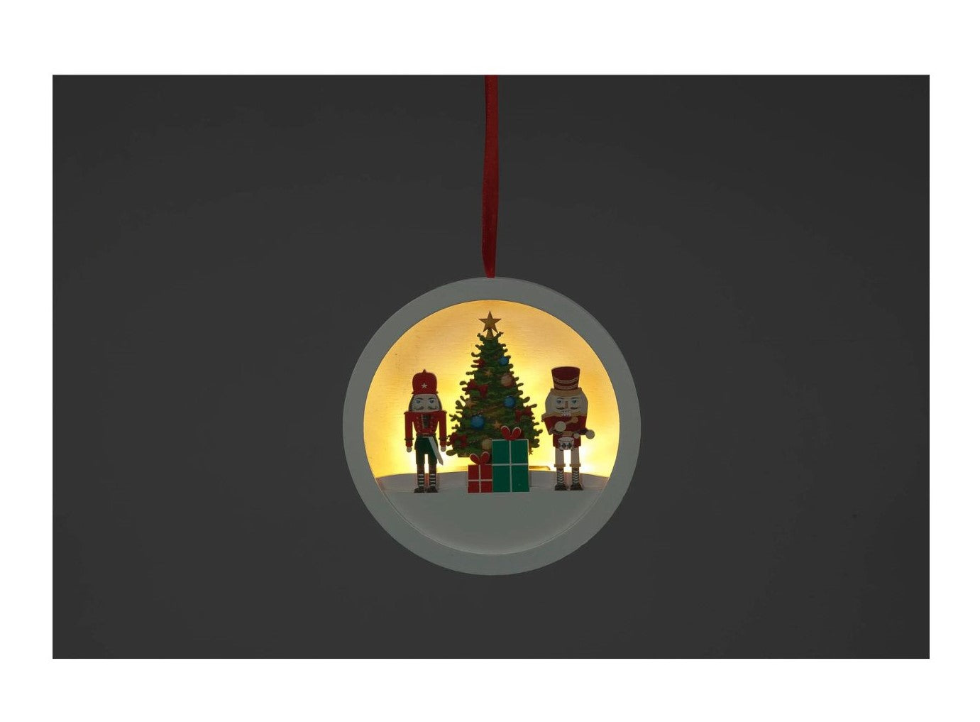 LED Nutcracker Scene Wooden Disc Hanging Decoration 14cm - Gifts