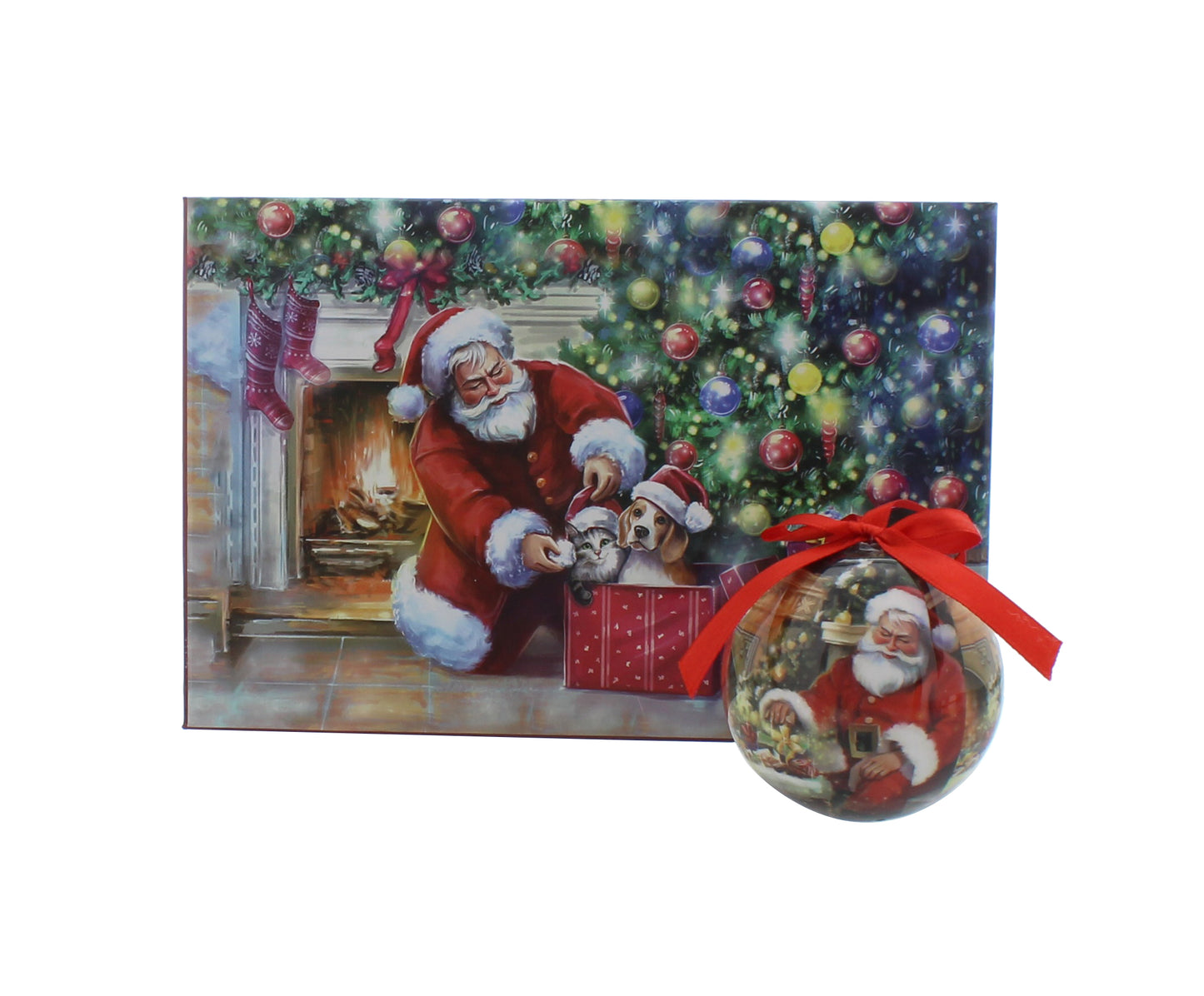 Santa and Gifts Vintage Style 7.5cm Decoupage Baubles Box of 6