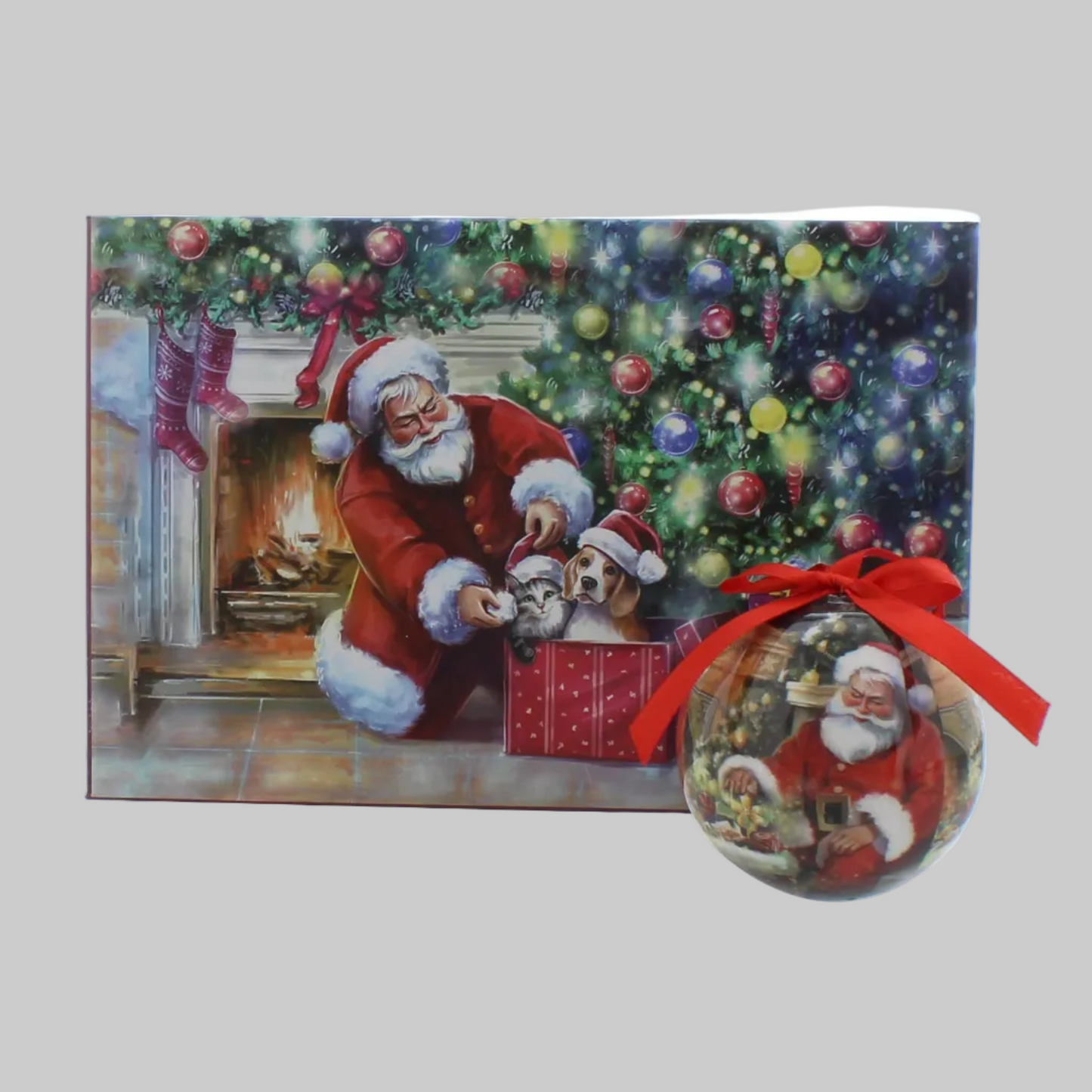 Santa and Gifts Vintage Style 7.5cm Decoupage Baubles Box of 6