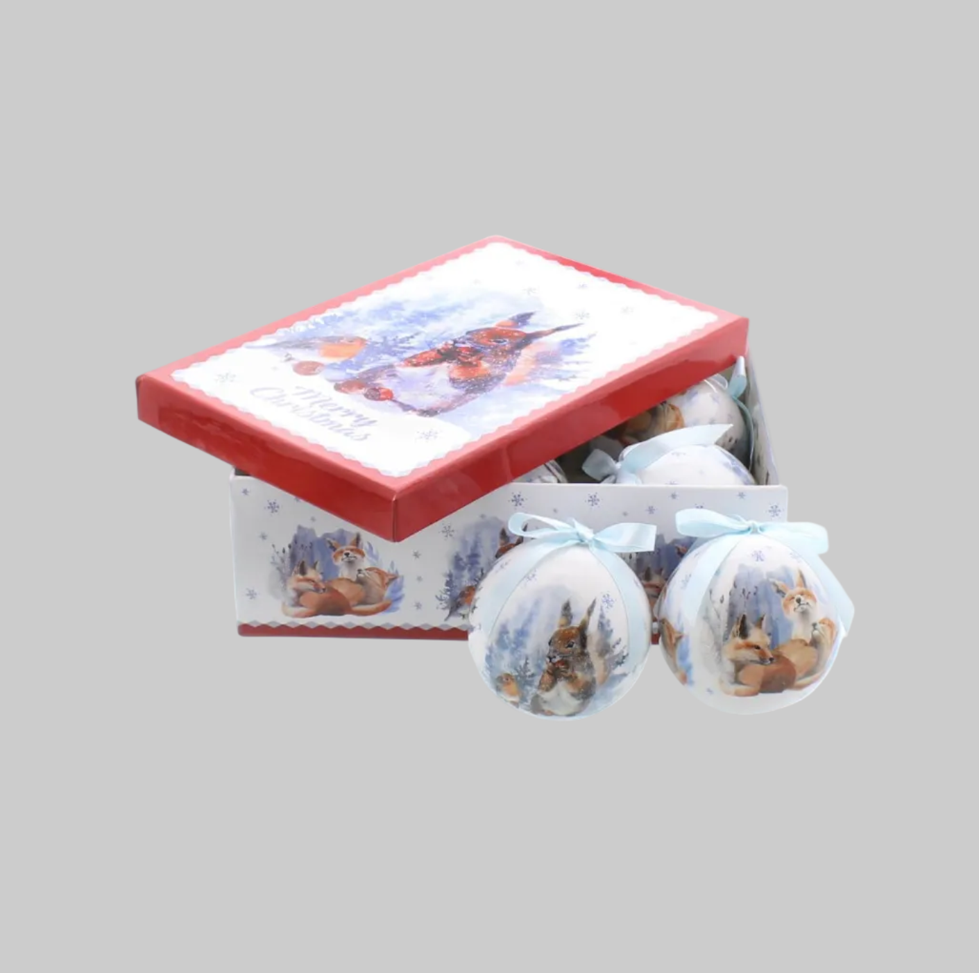 Squirrel and Fox Vintage Style 7.5cm Decoupage Baubles Box of 6