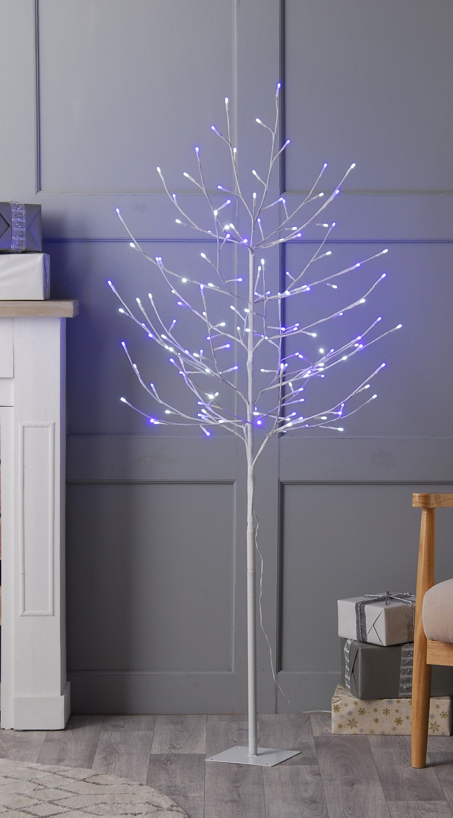 90cm Pre-lit Twig Tree Indoor Outdoor Blue & White Glow Worm LEDs