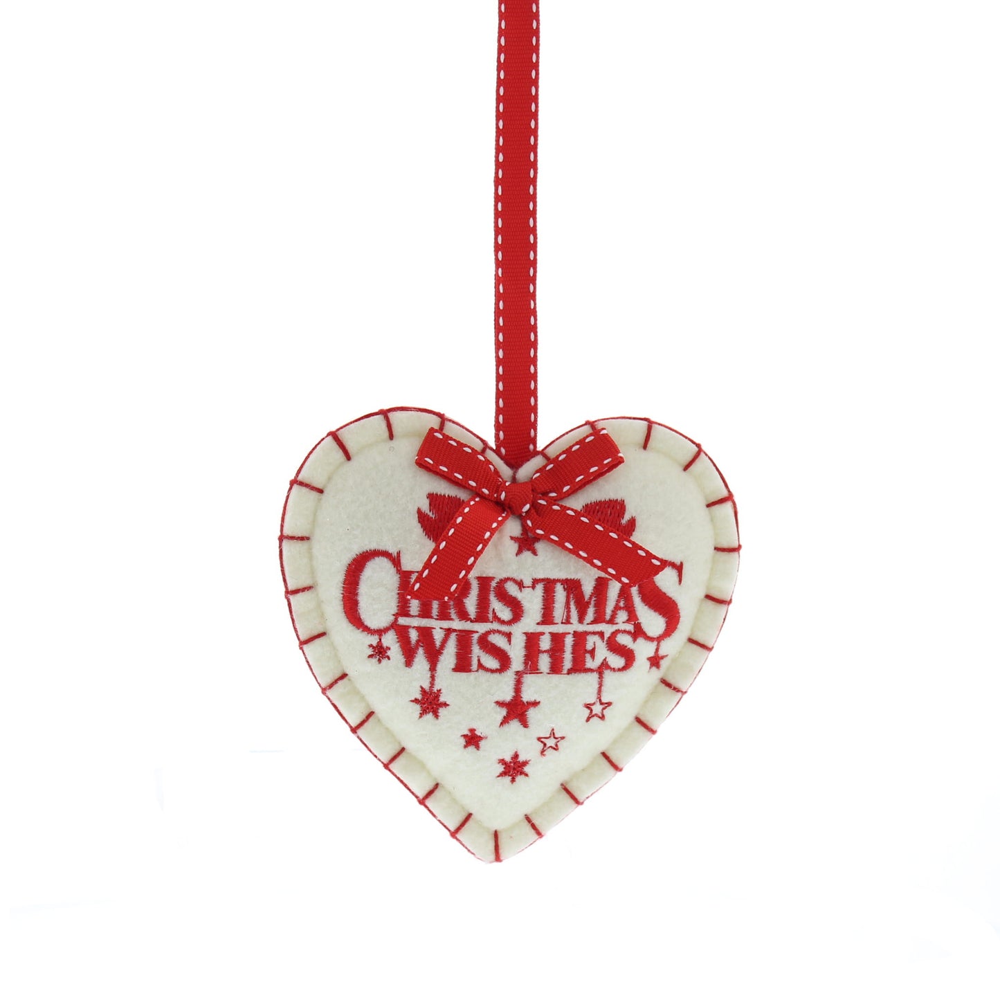 11cm Christmas Wishes Felt Heart Hanging Decoration