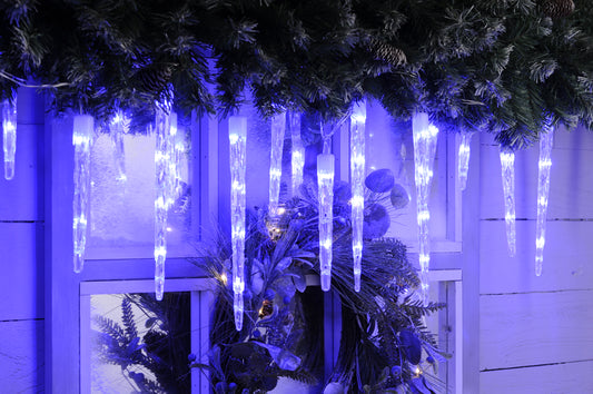 24 Colour Changing Icicle Lights - Blue & White - Indoor & Outdoor - Timer - Remote