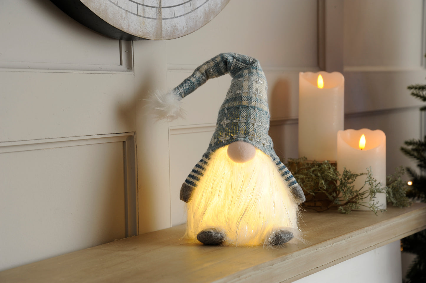 38cm Lit Sitting Gonk Battery Operated Christmas Decoration - Blue & White Hat