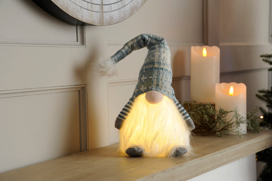 38cm Lit Sitting Gonk Battery Operated Christmas Decoration - Blue & White Hat