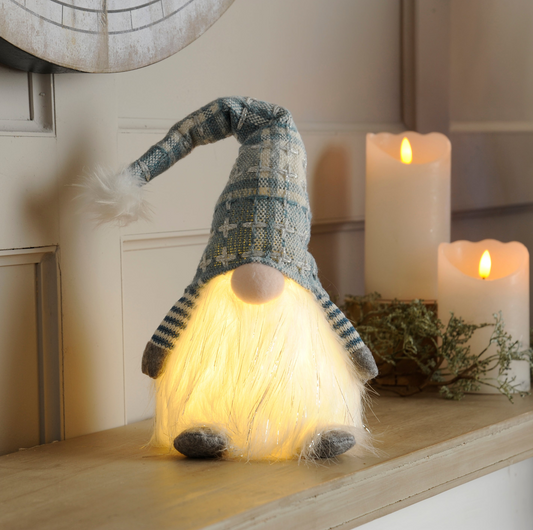 38cm Lit Sitting Gonk Battery Operated Christmas Decoration - Blue & White Hat