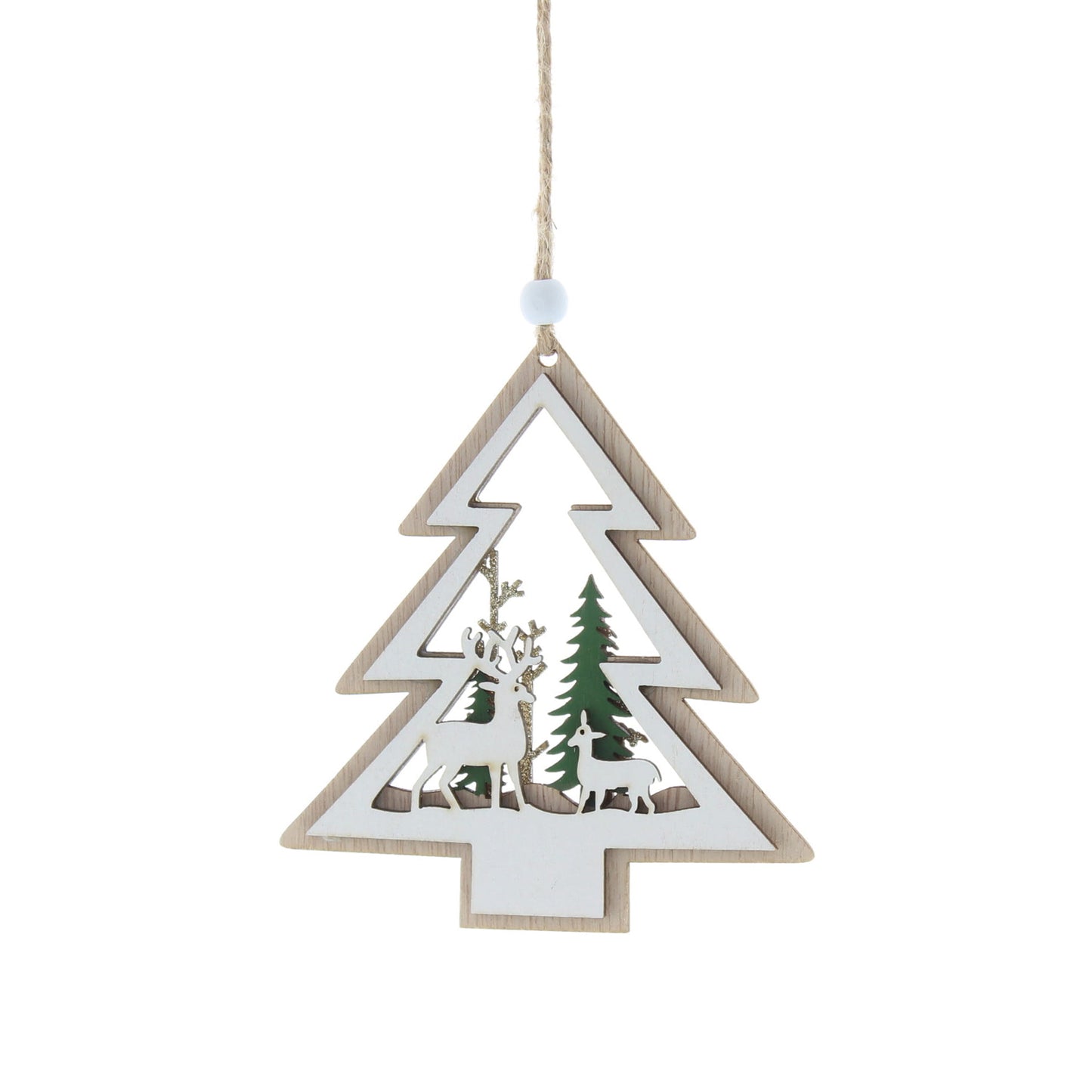 Wooden Christmas Tree with Reindeer Hanging Decoration 12cm