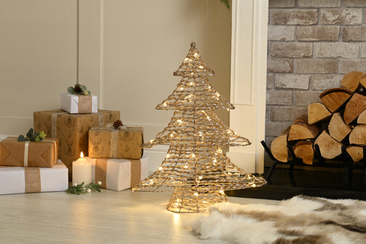 60cm Champagne Gold Lit Christmas Tree - Battery Operated