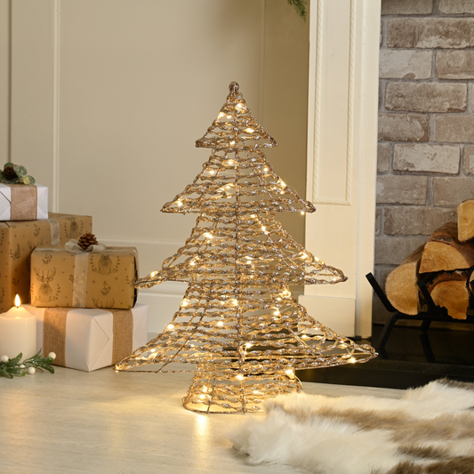 60cm Champagne Gold Lit Christmas Tree - Battery Operated