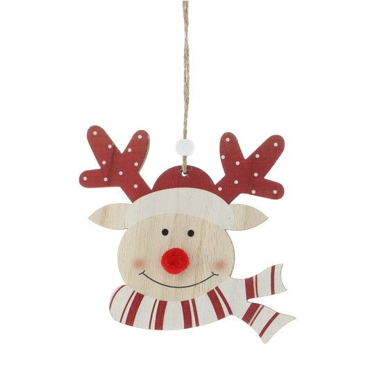 Jolly Reindeer Wooden Hanging Decoration