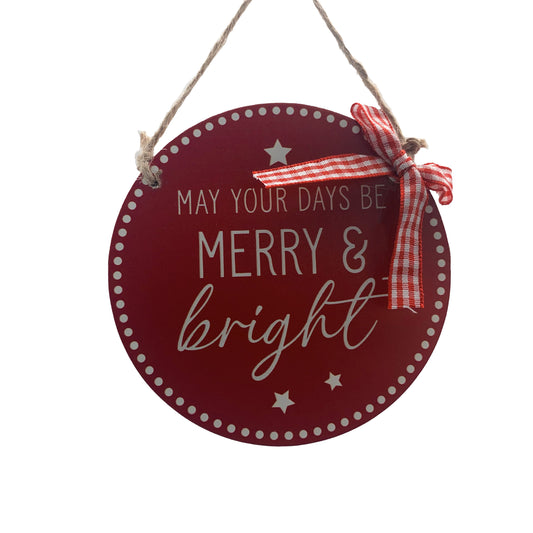 10cm Merry & Bright Wood Christmas Hanging Decoration