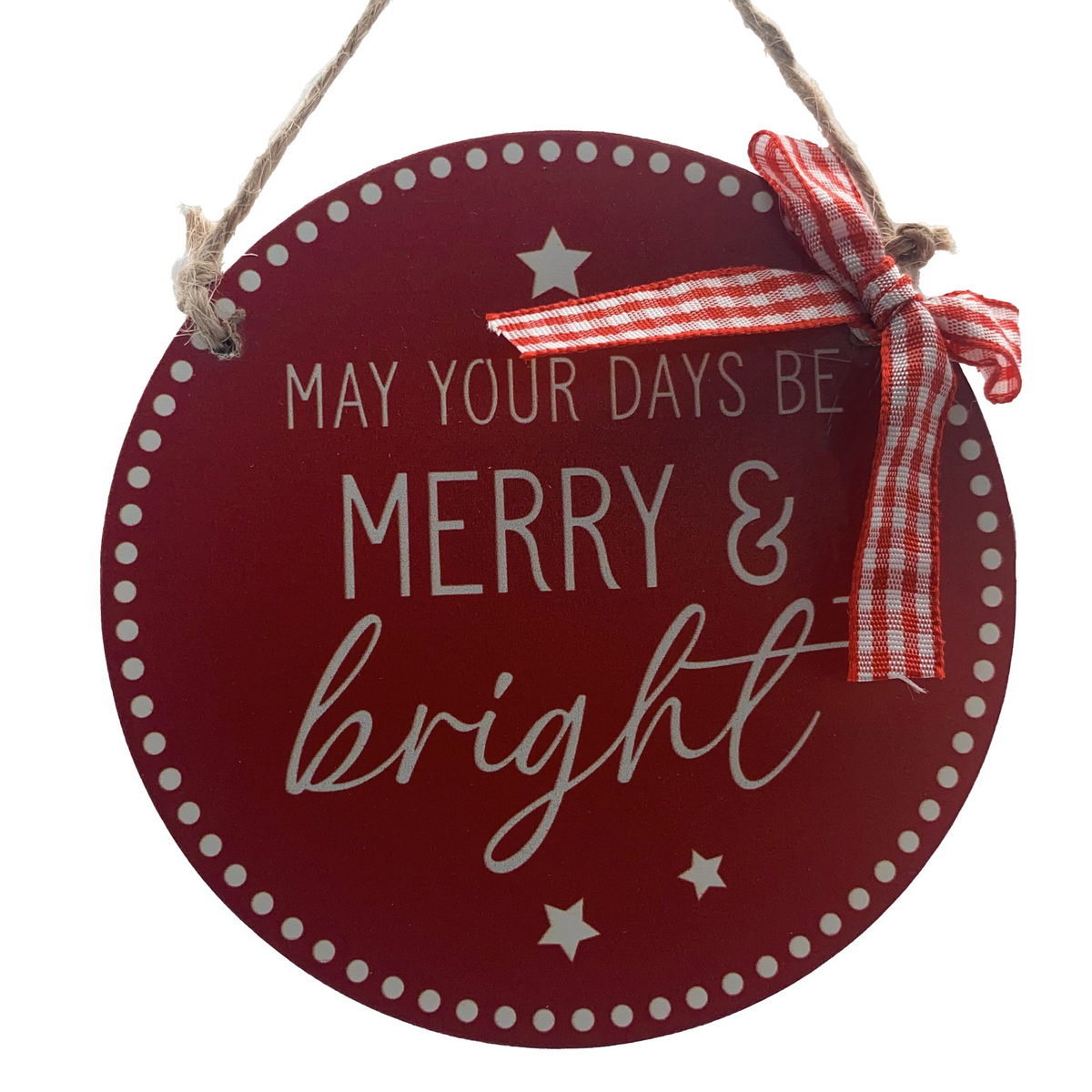 10cm Merry & Bright Wood Christmas Hanging Decoration