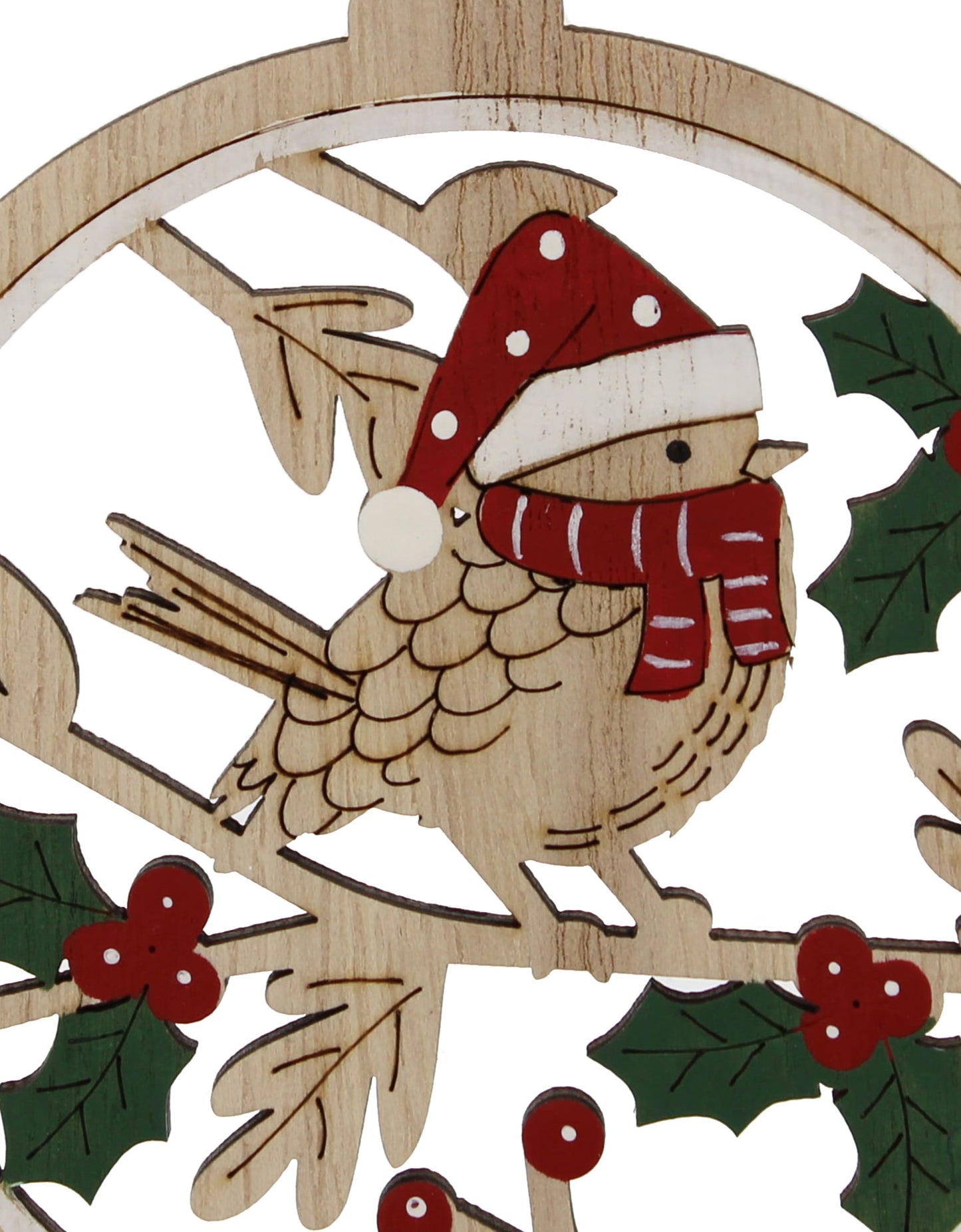 Robin & Holly Wooden Hanging Decoration 12cm