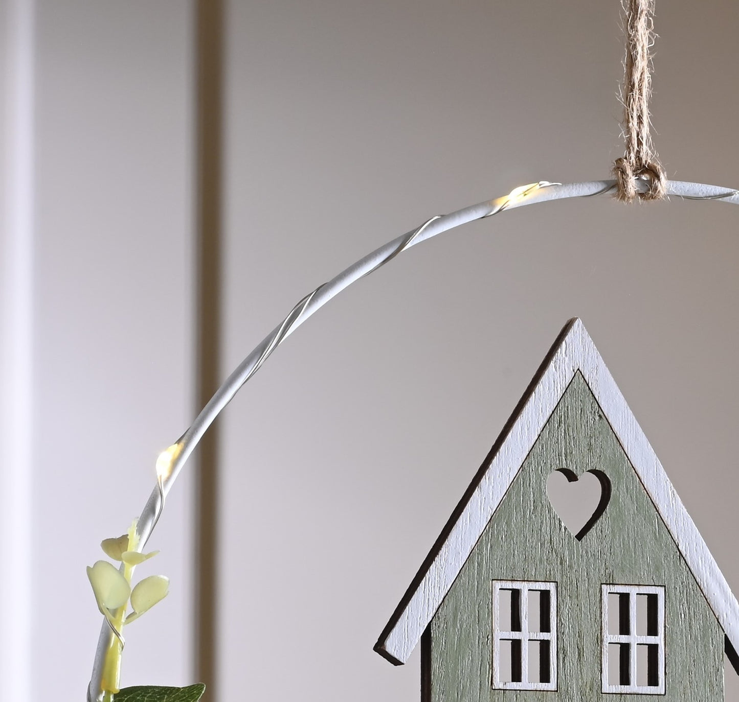 Lit Hanging Decoration - Wooden Houses Christmas Scene - Battery Operated