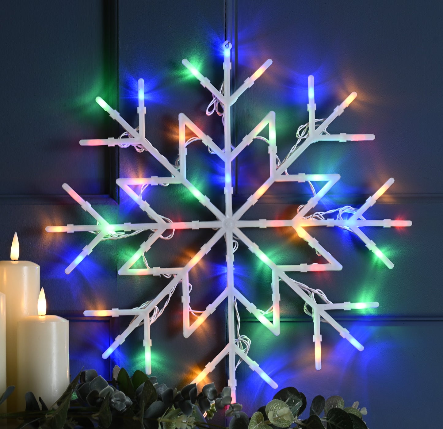 Multicoloured Snowflake - Static or Flashing - Battery Operated