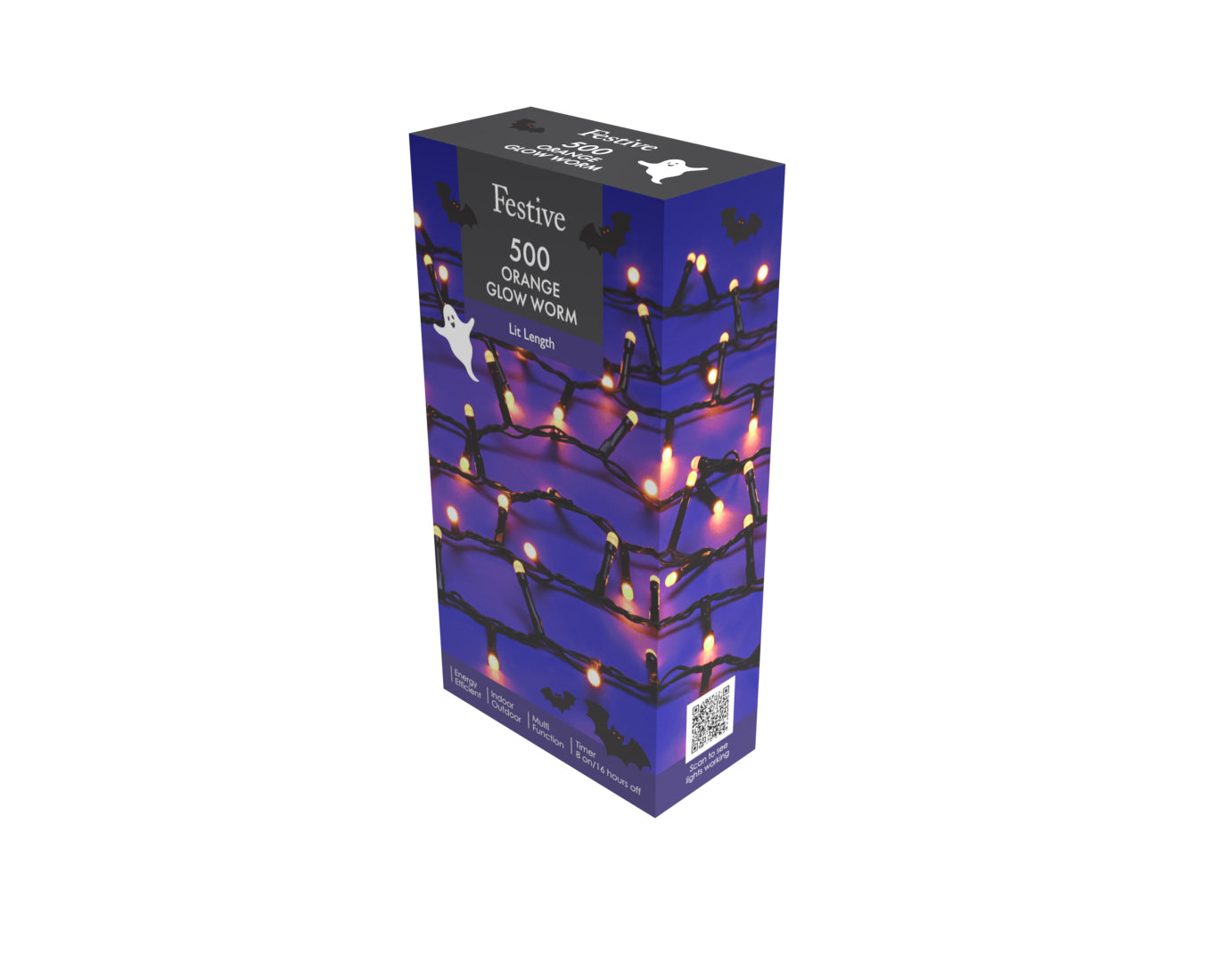 500 Halloween Glow Worm Lights Orange Multifunction with Timer