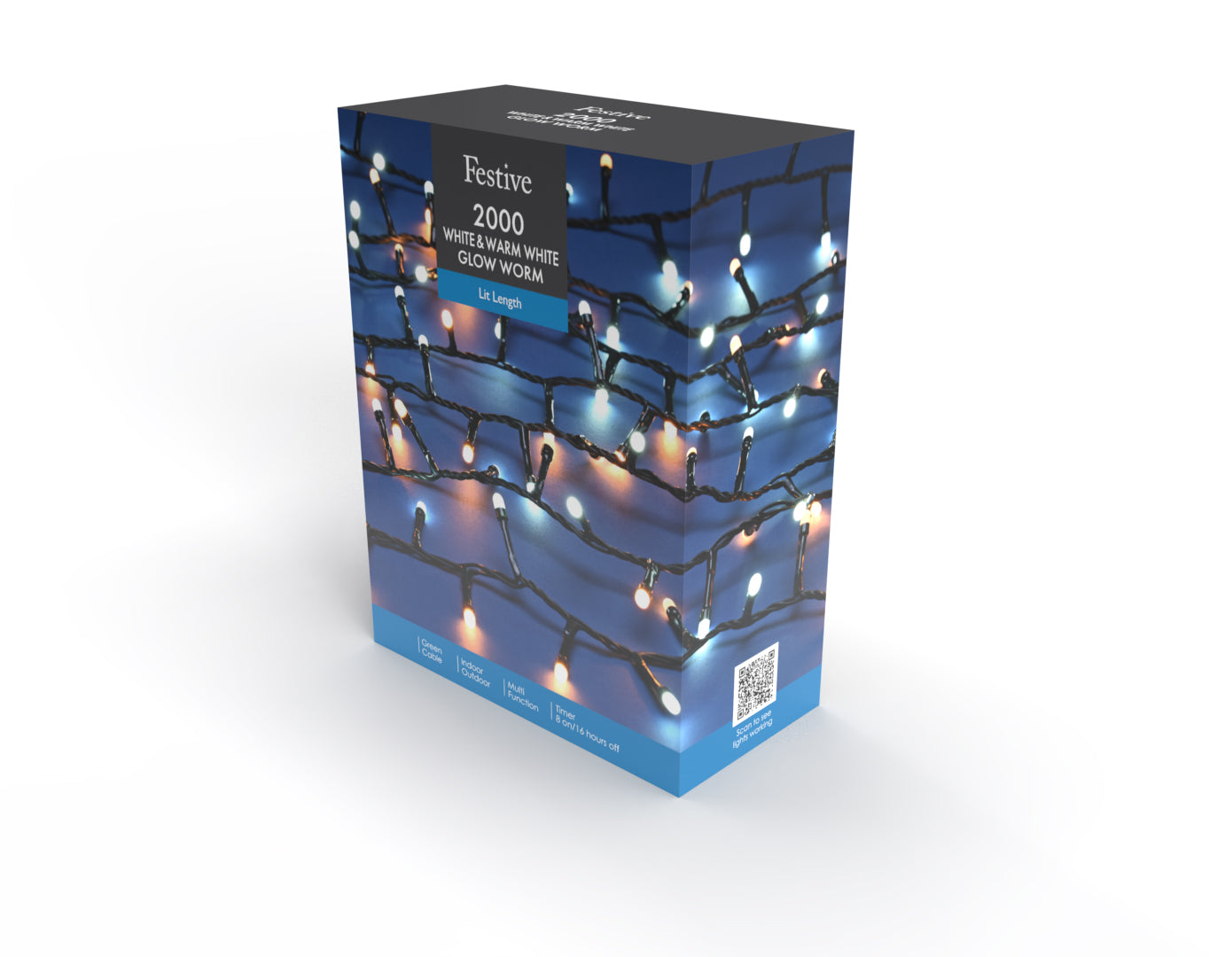 2000 Glow Worm Christmas Lights Cool White and Warm White Mix Multifunction with Timer