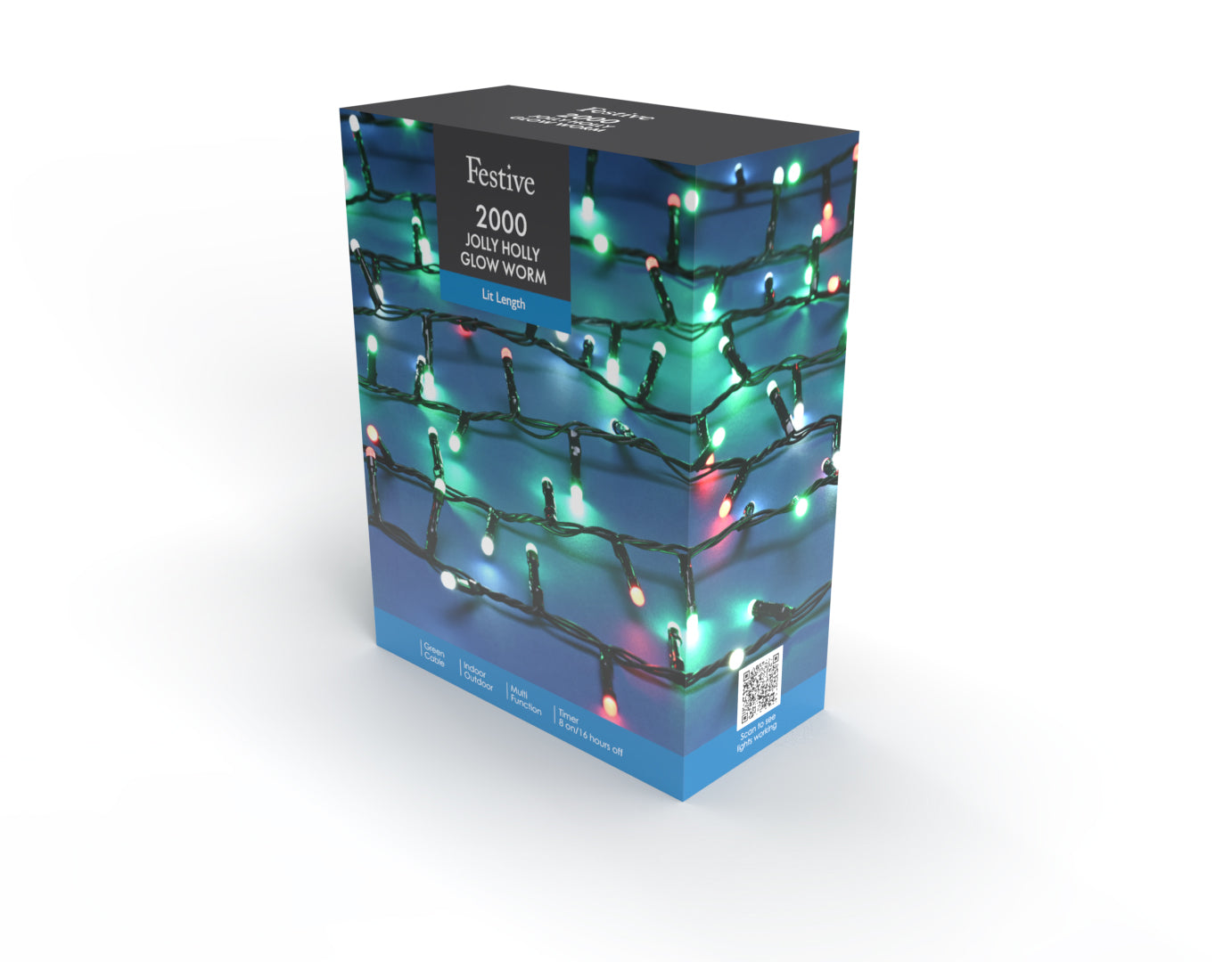 2000 Glow Worm Christmas Lights Jolly Holly Red and Green Multifunction with Timer