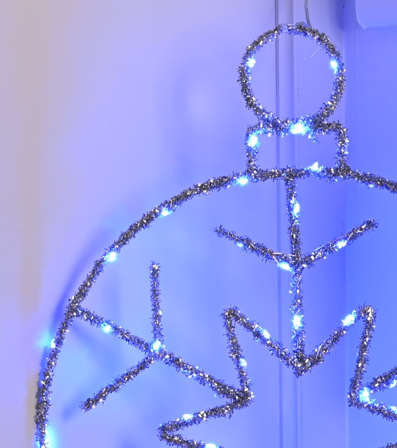 Twinkling Silver Snowflake in Bauble with Blue LEDs 49cm - Battery Operated - Timer