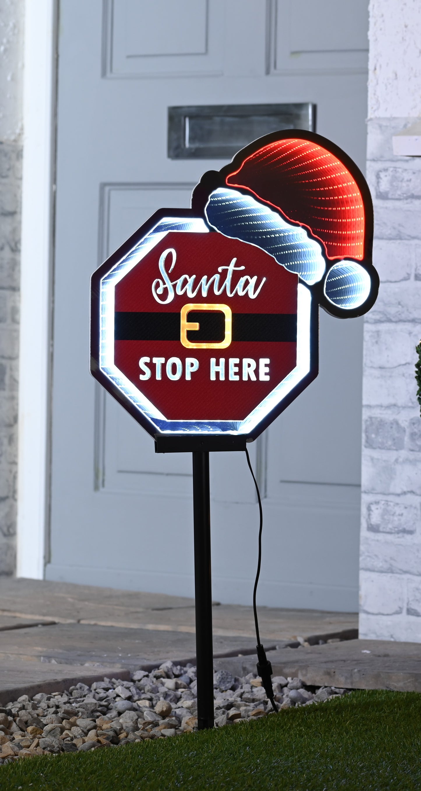 Santa Stop Here Infinity Light Stake - Outdoor - Timer