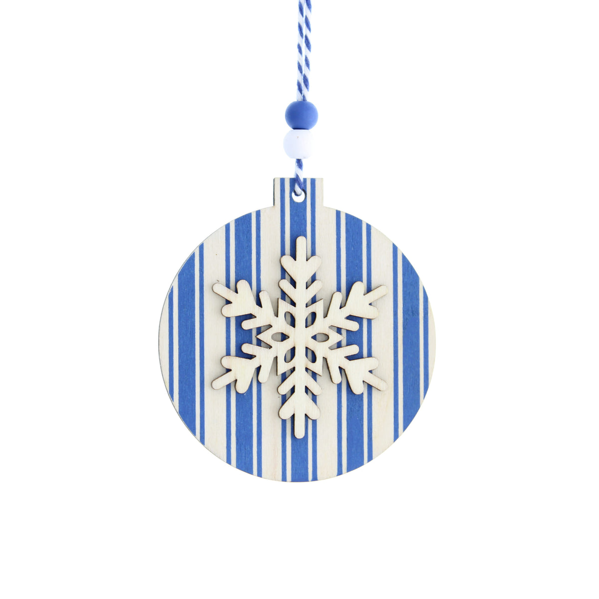 8cm Blue & White Snowflake Wooden Christmas Hanging Decoration