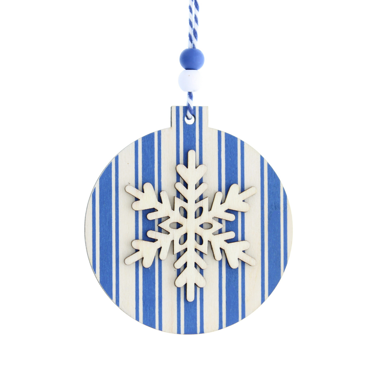 8cm Blue & White Snowflake Wooden Christmas Hanging Decoration