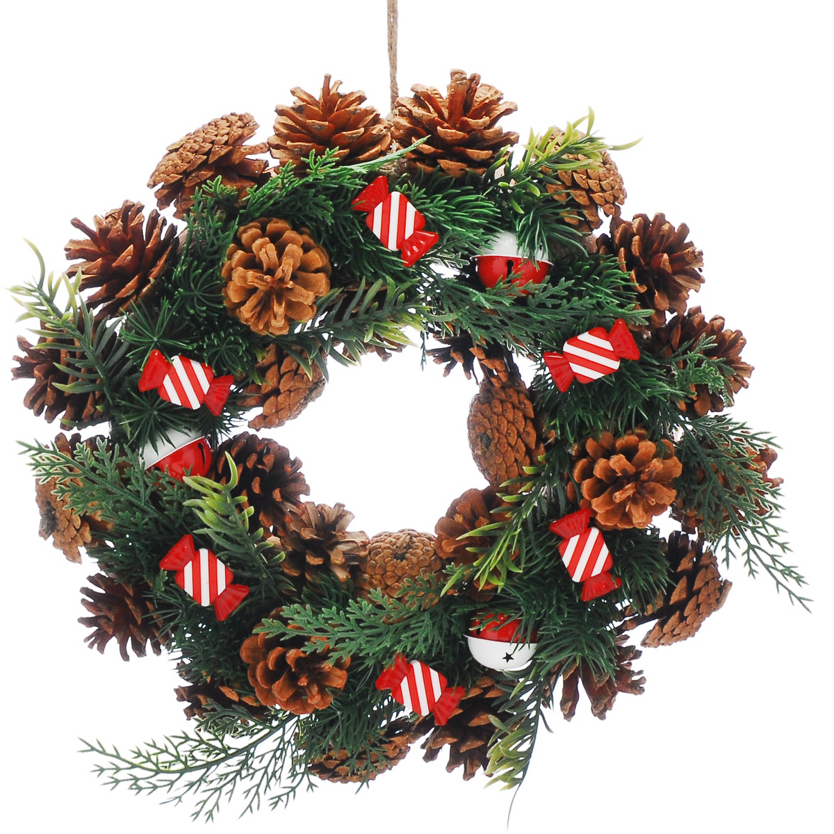 36cm Candy Cane and Bells Artificial Christmas Wreath