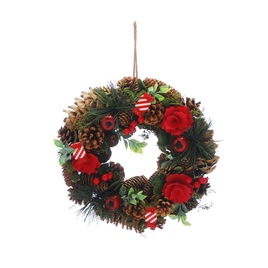 30cm Candy Cane Sweets, Red Berries and Red Flowers Christmas Wreath