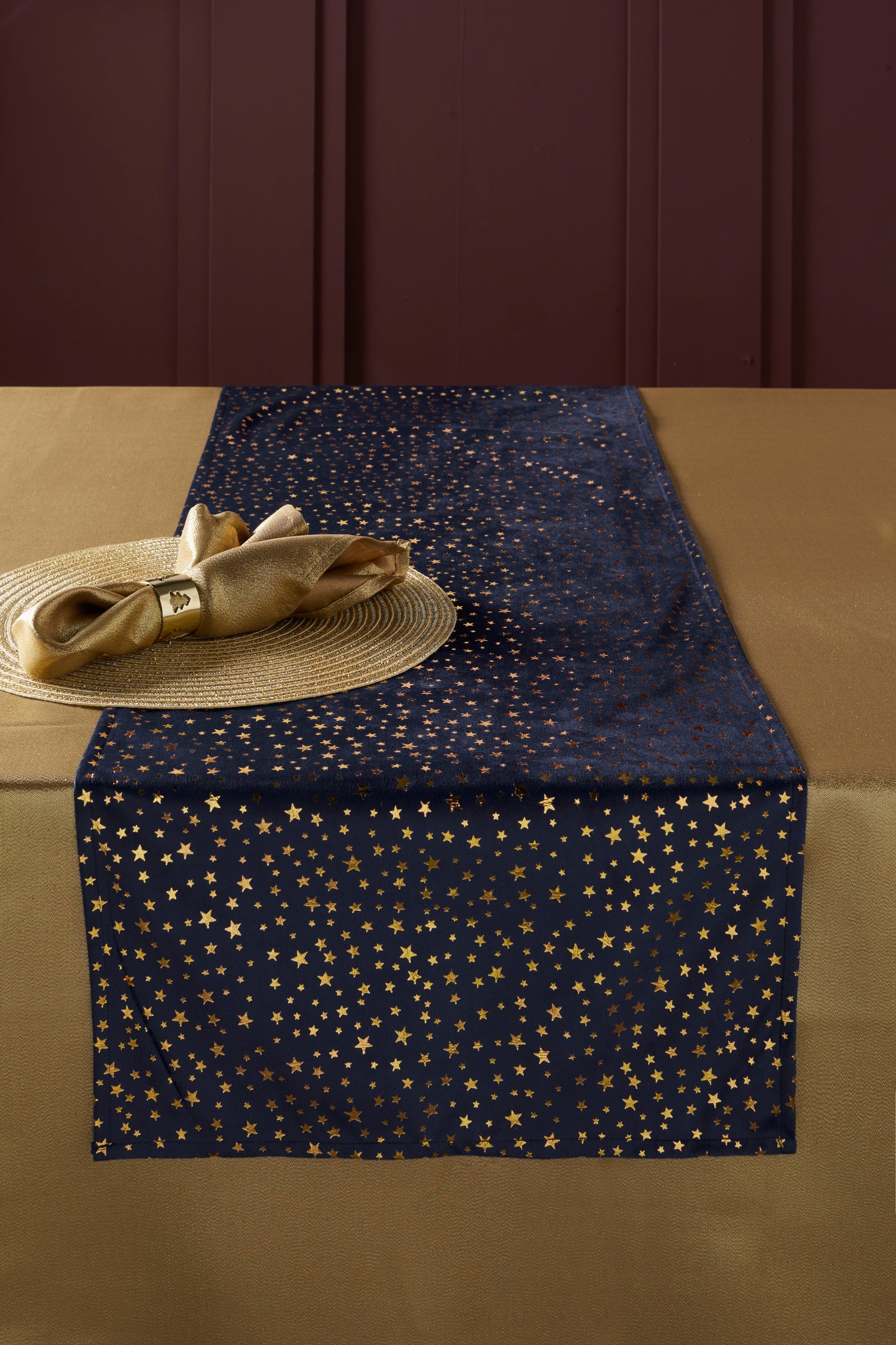 Walton and Co Christmas Table Runner Midnight Blue with Gold Stars 40cm x 200cm