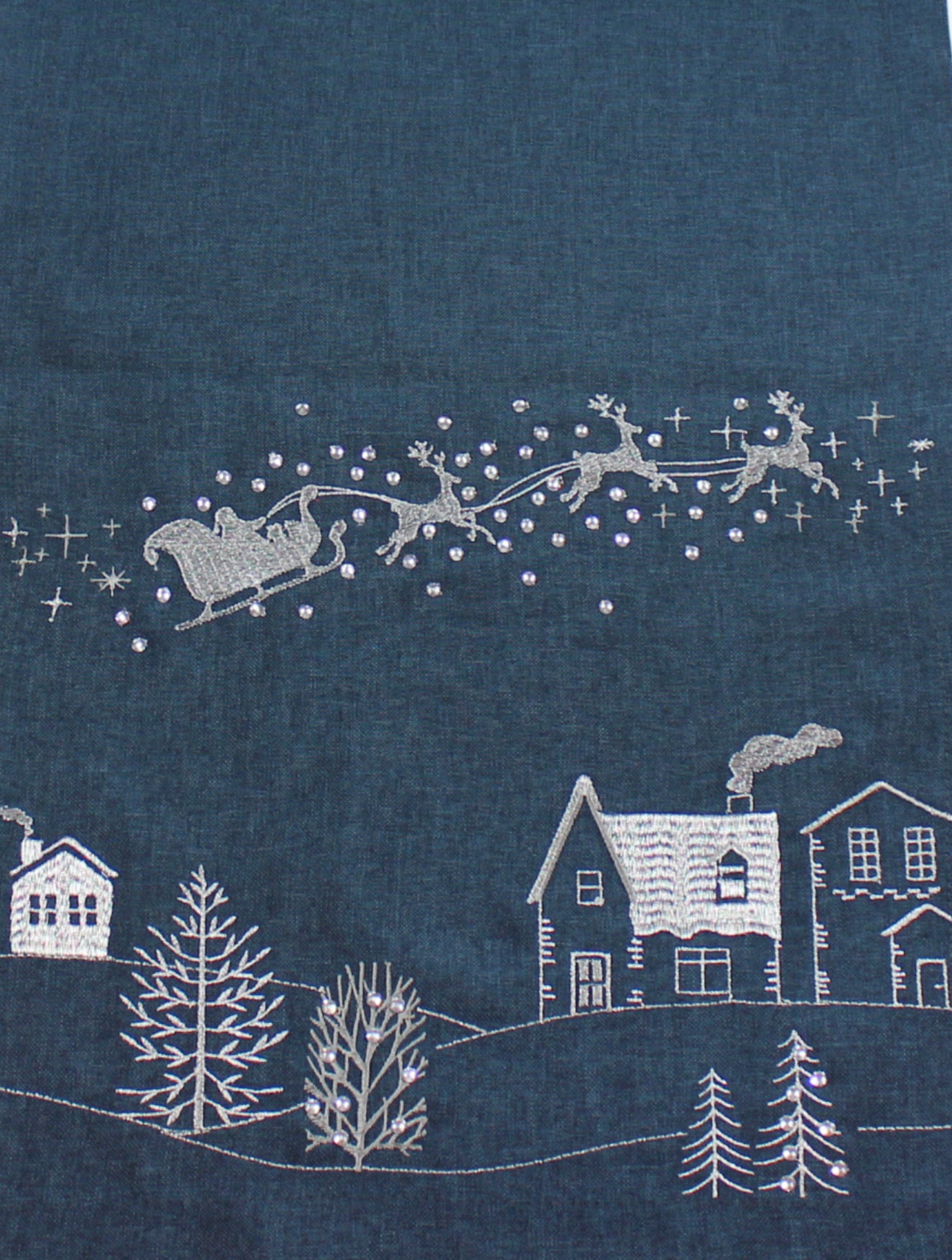 Peggy Wilkins Santa's Ride Christmas Table Runner Blue & Silver