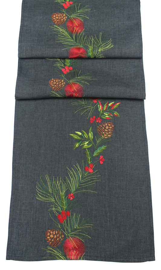 Peggy Wilkins Winter Pines Christmas Table Runner Pewter