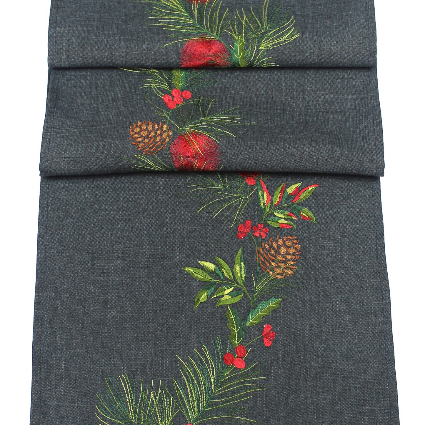 Peggy Wilkins Winter Pines Christmas Table Runner Pewter