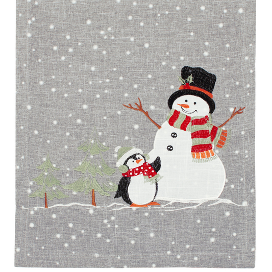 Walton and Co Snowman and Penguin Christmas Table Runner 35cm X 175cm