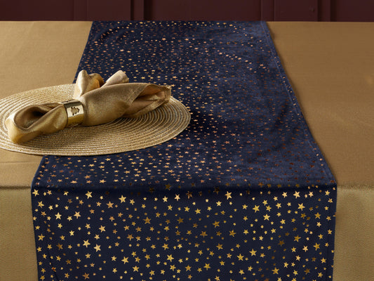 Walton and Co Christmas Table Runner Midnight Blue with Gold Stars