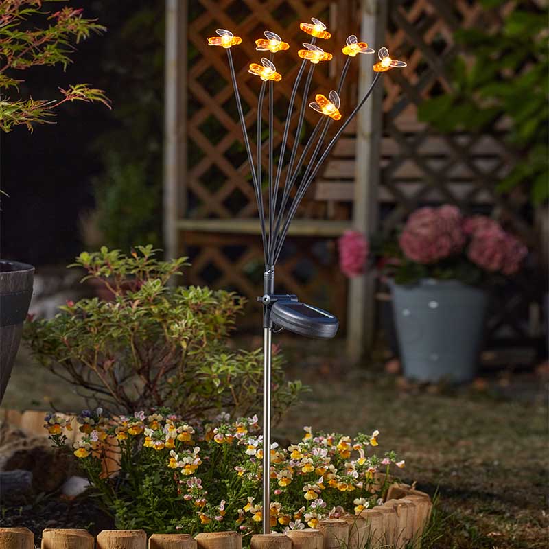 8 Stem Bee Solar Stake Light 70cm Warm White