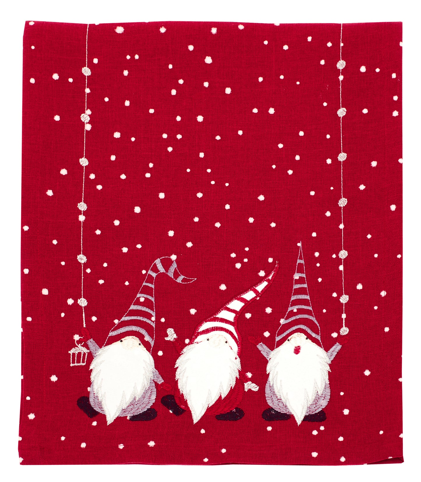 Walton and Co Gonk Embroidered Christmas Table Runner in Red