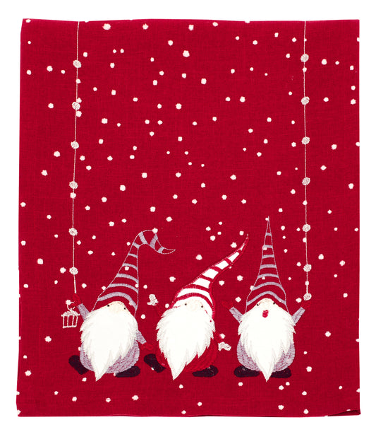 Walton and Co Gonk Embroidered Christmas Table Runner in Red