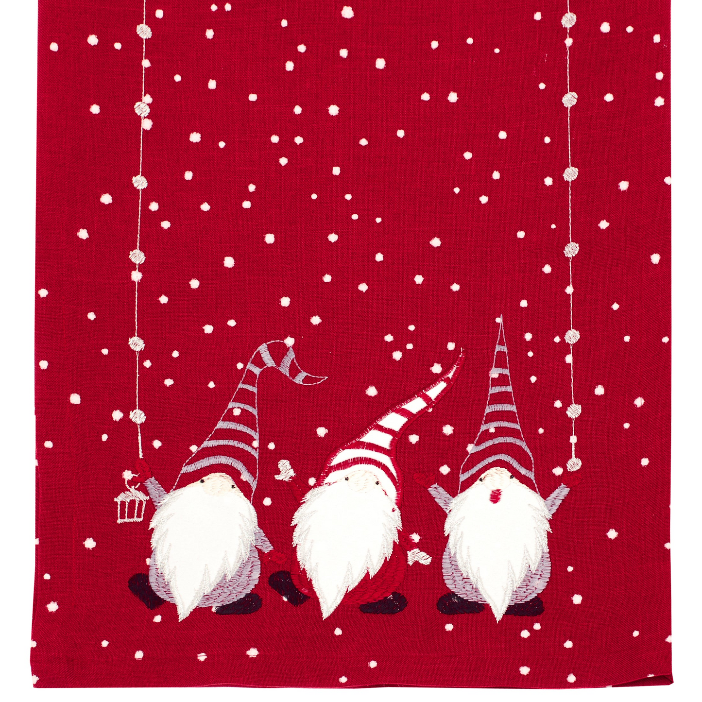 Walton and Co Gonk Embroidered Christmas Table Runner in Red 35cm X 175cm